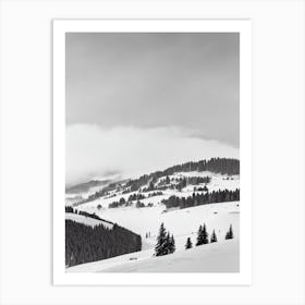 Méribel, France Black And White Skiing Poster Art Print