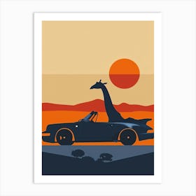 Giraffe And Car Art Print