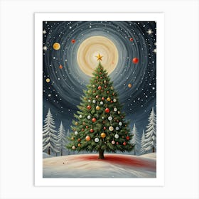 Cosmic Christmas Tree In The Snow Art Print