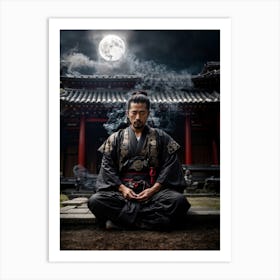 Samurai Moon Meditation Art Print