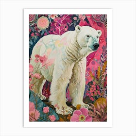 Floral Animal Painting Polar Bear 4 Art Print