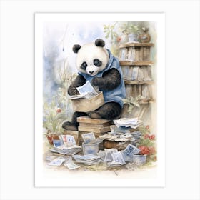 Panda Art Collecting Stamps Watercolour 2 Art Print
