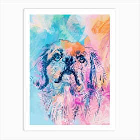 Pastel Tibetan Spaniel Dog Pastel Line Illustration  2 Art Print