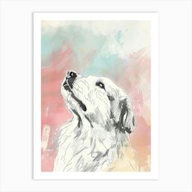 Great Pyrenees Dog Pastel Line Watercolour Illustration  1 Art Print