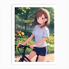 Anime Girl Riding A Bike Art Print