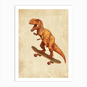 Vintage Plateosaurus Dinosaur On A Skateboard 2 Art Print