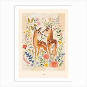 Folksy Floral Animal Drawing Deer 4 Poster Art Print