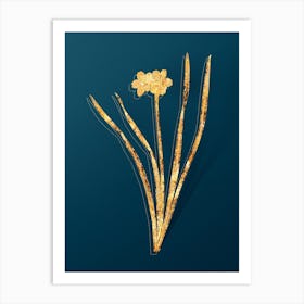 Vintage Primrose Peerless Botanical in Gold on Teal Blue n.0287 Art Print