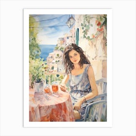 At A Cafe In Dubrovnik Croatia Watercolour Art Print