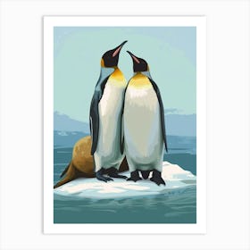 Emperor Penguin Sea Lion Island Minimalist Illustration 3 Art Print