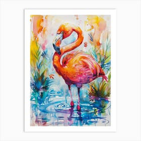 Flamingo Colourful Watercolour 1 Art Print