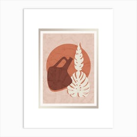 Minimalistic Art with Vase and Leaf Branch Art Print