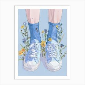 Blue Girl Shoes With Flowers 3 Art Print