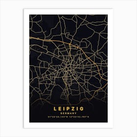 Leipzig Germany Black And Gold Map Art Print