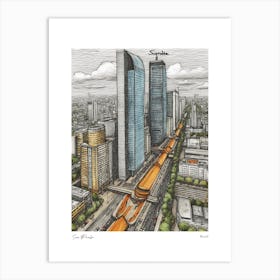 Sao Paulo Brazil Drawing Pencil Style 3 Travel Poster Art Print
