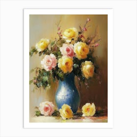 Still Life Vase With Rose Flowers Art Print