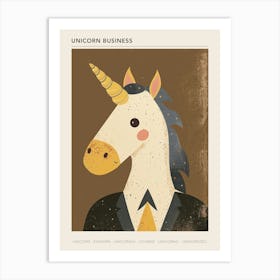 Unicorn In A Suit & Tie Mocha Background 1 Poster Art Print