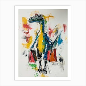 Dinosaur Shopping With Shopping Bags Abstract Painting 4 Art Print