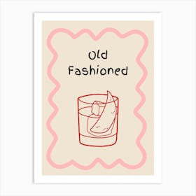 Old Fashioned Doodle Poster Pink & Red Art Print