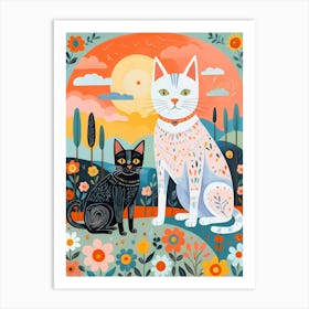 Cats In The Meadow Art Print