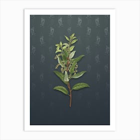 Vintage Evergreen Oak Botanical on Slate Gray Pattern Art Print