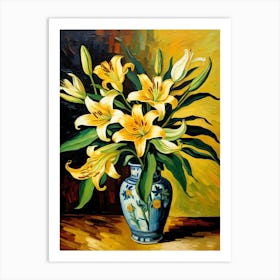 Yellow Lilies In A Vase Art Print