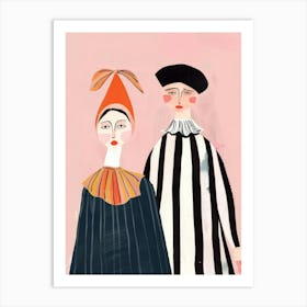 Two People In Striped Clothes Art Print