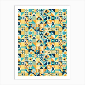 Geometric Pattern - Bauhaus Azulejo geometric pattern, mosaic #1 Art Print