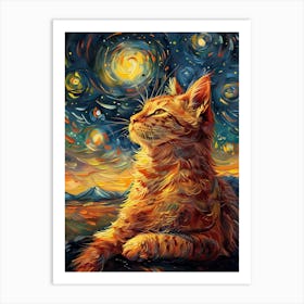 Starry Night Cat 20 Art Print