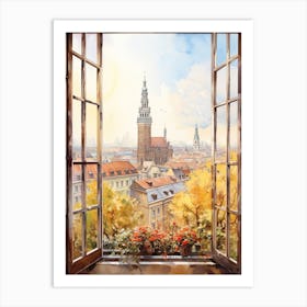 Window View Of Warsaw Poland In Autumn Fall, Watercolour 4 Art Print