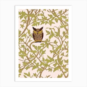 Great Horned Owl 2 William Morris Style Bird Art Print