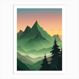 Misty Mountains Vertical Composition In Green Tone 30 Art Print