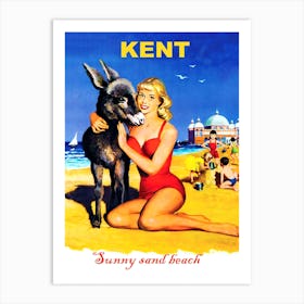 Kent, Girl With Doneky On The Beach Art Print