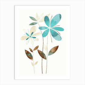 Flowers In Blue And Brown 1 Art Print