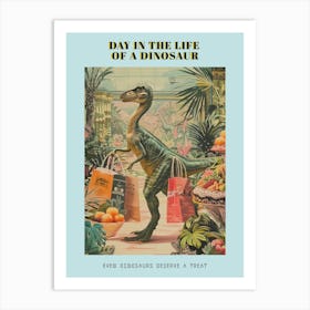 Dinosaur Shopping Retro Collage 3 Poster Art Print