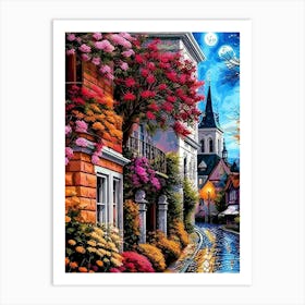 Street Scene At Night Art Print