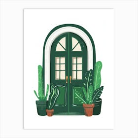 Green Door With Potted Plants 1 Art Print
