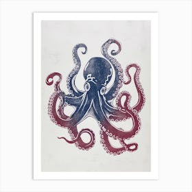 Gradient Navy Red Octopus Art Print