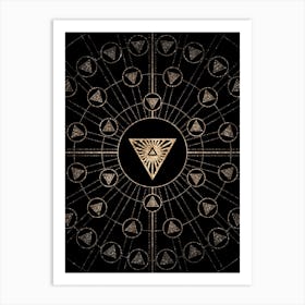 Geometric Glyph Radial Array in Glitter Gold on Black n.0386 Art Print