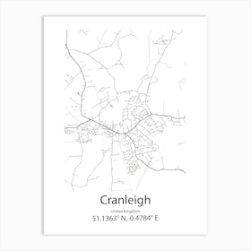 Cranleigh,United Kingdom Minimalist Map Art Print