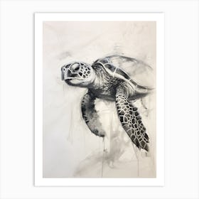 Charcoal Sketch Of A Sea Turtle Art Print