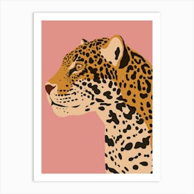 Jungle Safari Jaguar on Pink Art Print
