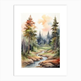 Taiga watercolor landscape, high quality watercolor forest background.7 Art Print