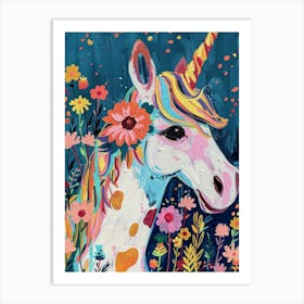 Unicorn Floral Paintin Portrait Art Print