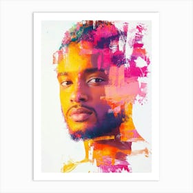 A Portrait Of A Man Combined With A Colorful Painting Art Print