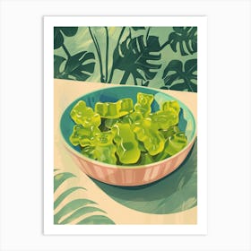 Green Gummy Bears Retro Food Illustration Inspired 1 Art Print