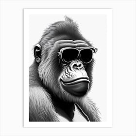 Angry Gorilla Gorillas Pencil Sketch 3 Art Print