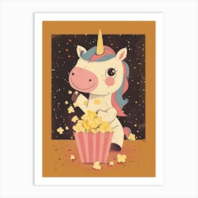 Unicorn Eating Popcorn Mustard Muted Pastels 3 Art Print