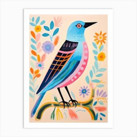 Pink Scandi Bluebird 4 Art Print