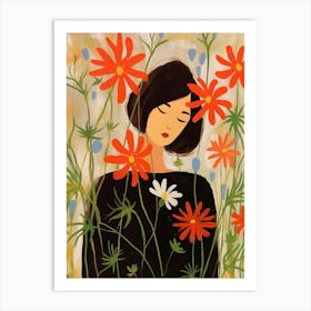 Woman With Autumnal Flowers Love In A Mist Nigella 3 Art Print